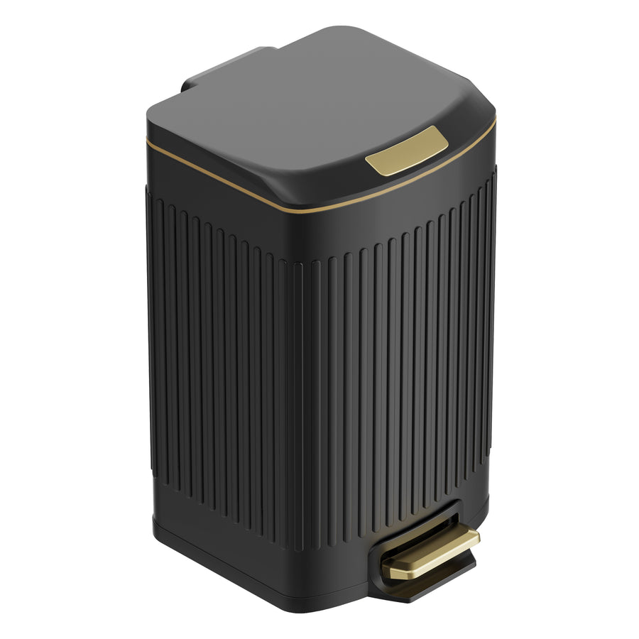 KSSKSS Small Bathroom Step Trash Can with Removable Inner Bucket 4 Gallon/15L Stainless Steel Wide Open Garbage Bin with Soft Close Lid for Bedroom,Bathroom(Titanium Black)
