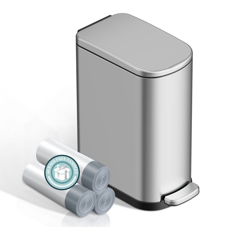 KSSKSS 2.6 Gallon/10L Slim Stainless Steel Bathroom Trash Can with Soft Close Lid, for Narrow Spaces,Bathroom, Bedroom (Silver)