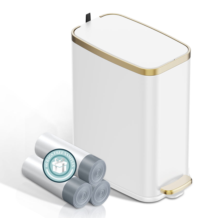 KSSKSS 1.6 Gallon/6L Slim Stainless Steel Bathroom Trash Can with Lid, Soft-Close Small Garbage Bin for Narrow Spaces