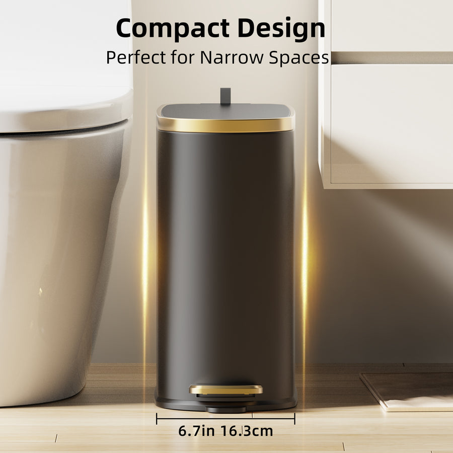 KSSKSS 2.6 Gallon/10L Slim Stainless Steel Bathroom Trash Can with Lid, Soft-Close Small Garbage Bin for Narrow Spaces, White