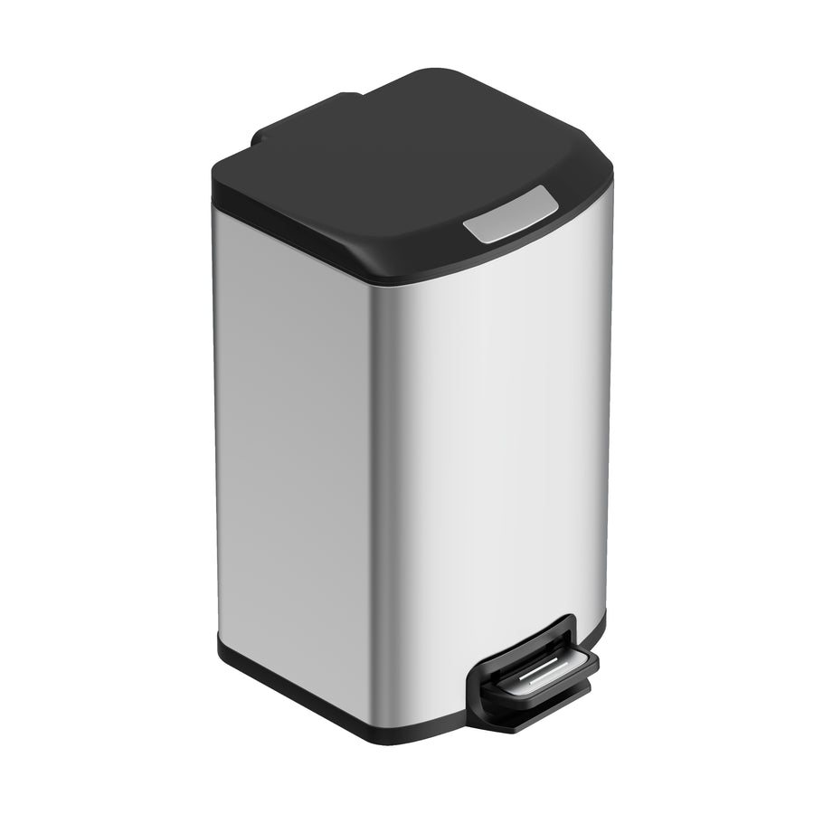 KSSKSS Small Bathroom Step Trash Can with Removable Inner Bucket 2.1 Gallon/8L Stainless Steel Wide Open Garbage Bin with Soft Close Lid for Bedroom,Bathroom(Silver)