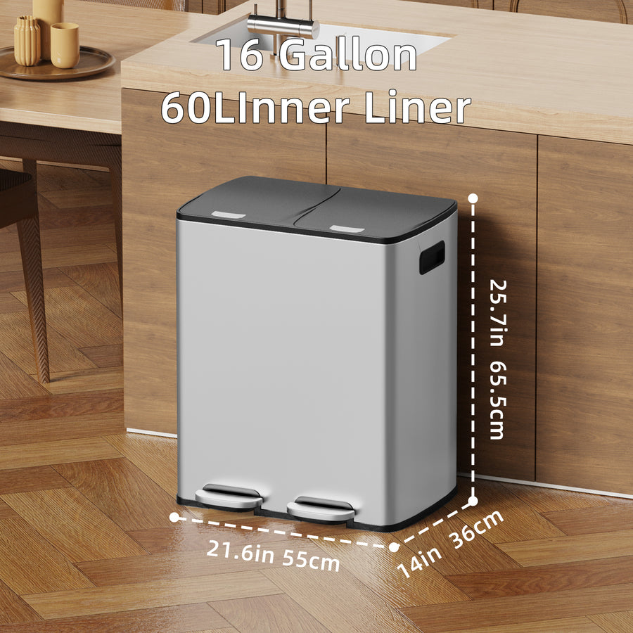 MR2 60L Pedal Sorting Trash Can